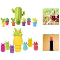 ASFINS Tapones de Vino Marcador de Copa de Silicona- 2 Piezas Tapones de Botellas con 12 Piezas Marcadores de Copas de…